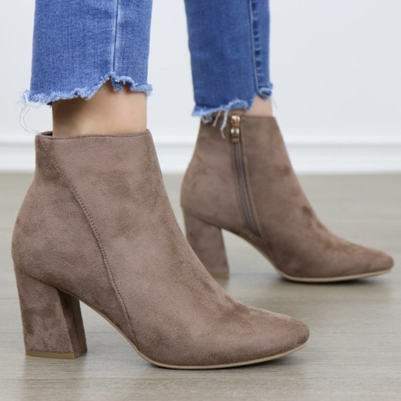 Pointy Toe Tan Vegan Suede Ankle Boots - Picture 8 of 8